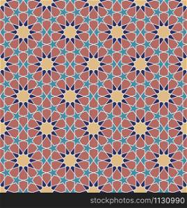Seamless geometric ornament based on traditional arabic art. Muslim mosaic.Brown color lines.Great design for fabric,textile,cover,wrapping paper,background.Average thickness.. Seamless colored traditional arabic geometric ornament on white background .