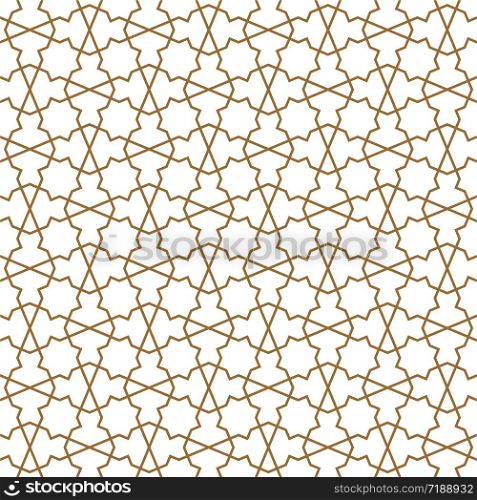 Seamless geometric ornament based on traditional arabic art. Muslim mosaic.Brown color lines.Great design for fabric,textile,cover,wrapping paper,background.Fine lines.. Seamless arabic geometric ornament in brown color.