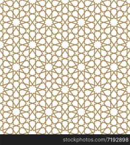 Seamless geometric ornament based on traditional arabic art. Muslim mosaic.Brown color lines.Great design for fabric,textile,cover,wrapping paper,background.Average thickness.. Seamless arabic geometric ornament in brown color.
