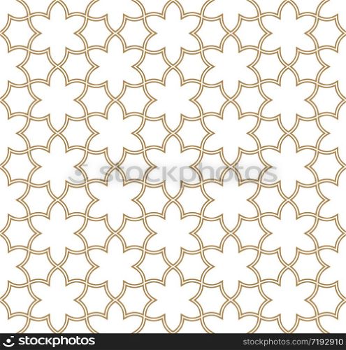 Seamless geometric ornament based on traditional arabic art. Muslim mosaic.Brown color lines.Great design for fabric,textile,cover,wrapping paper,background.Doubled lines.. Seamless arabic geometric ornament in brown color.