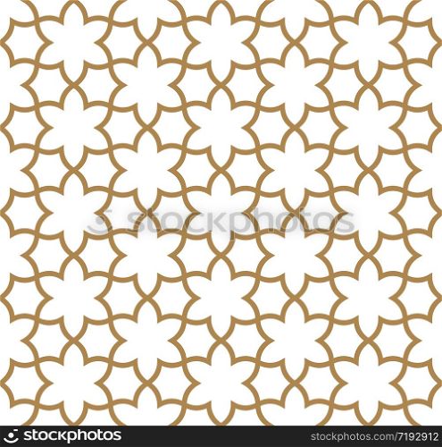 Seamless geometric ornament based on traditional arabic art. Muslim mosaic.Brown color lines.Great design for fabric,textile,cover,wrapping paper,background.Average thickness.. Seamless arabic geometric ornament in brown color.