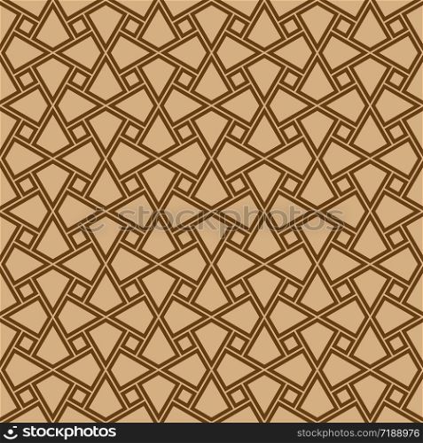 Seamless geometric ornament based on traditional arabic pattern.Brown color lines.Great design for fabric,textile,cover,wrapping paper,background.. Seamless arabic geometric pattern in brown color.