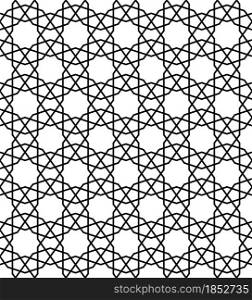 Seamless geometric ornament based on traditional islamic art.Black color lines.Great design for fabric,textile,cover,wrapping paper,background.Thick lines.. Seamless arabic geometric ornament in black and white color.