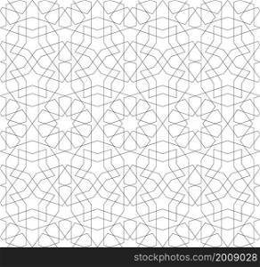 Seamless geometric ornament based on traditional islamic art.Black color lines.Great design for fabric,textile,cover,wrapping paper,background.. Seamless arabic geometric ornament in black color.
