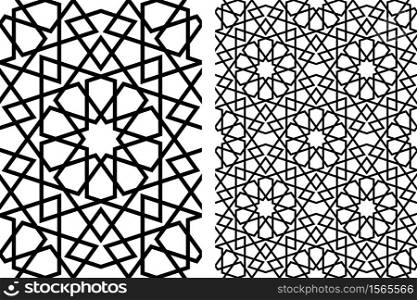 Seamless geometric ornament based on traditional islamic art.Black lines.Great design for fabric,textile,cover,wrapping paper,background,laser cutting.Thick lines.. Seamless arabic geometric ornament in black and white.