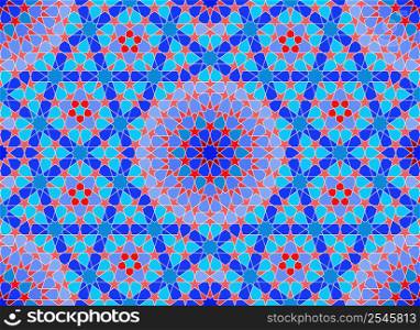 Seamless geometric ornament based on traditional islamic art .Blue and red colors..For fabric,textile,cover,wrapping paper,background.. Seamless arabic geometric ornament in blue and red colors.