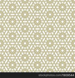 Seamless geometric ornament based on traditional islamic art.Brown color contoured lines.Great design for fabric,textile,cover,wrapping paper,background.. Seamless arabic geometric ornament in brown color.