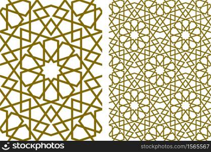 Seamless geometric ornament based on traditional islamic art.Brown color lines.Great design for fabric,textile,cover,wrapping paper,background.Thick lines.. Seamless arabic geometric ornament in brown color.