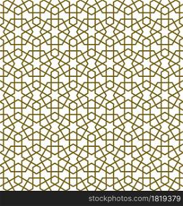 Seamless geometric ornament based on traditional islamic art.Brown color lines.Great design for fabric,textile,cover,wrapping paper,background.Thick lines.. Seamless arabic geometric ornament in brown color.