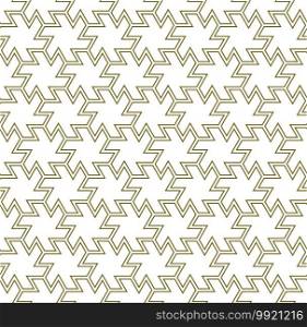 Seamless geometric ornament based on traditional islamic art.Brown color lines.Great design for fabric,textile,cover,wrapping paper,background. Contoured lines lines.. Seamless arabic geometric ornament in brown color.