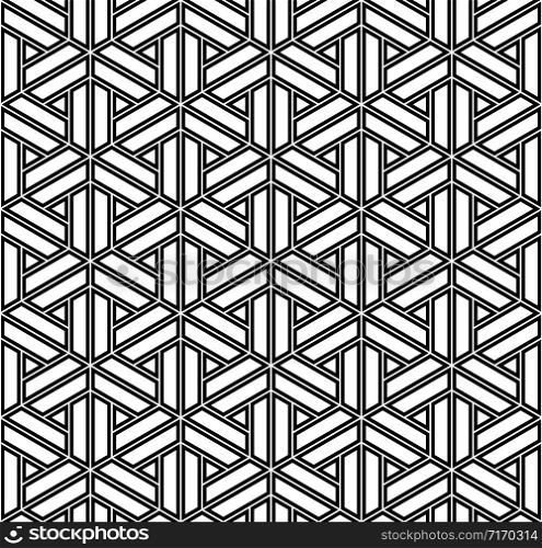 Seamless geometric ornament based on traditional Japanese pattern.Double lines are black.For design template,textile,fabric,wrapping paper,laser engraving.. Seamless geometric ornament in black colors lines.