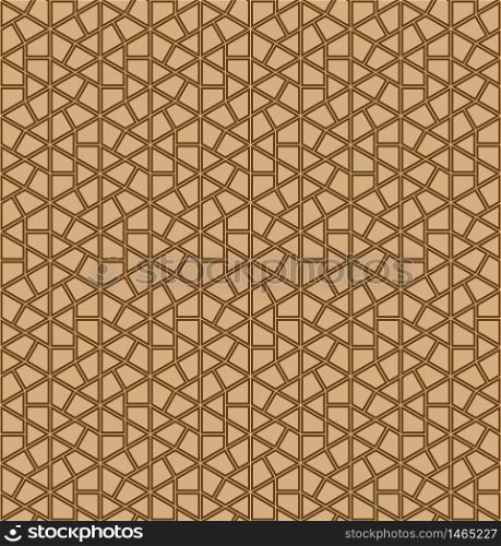 Seamless geometric ornament based on traditional Japanese pattern Kumiko.Double lines are brown.For design template,textile,fabric,wrapping paper,laser engraving.. Seamless geometric ornament in brown colors lines.
