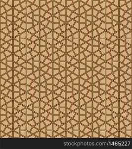 Seamless geometric ornament based on traditional Japanese pattern Kumiko.Double lines are brown.For design template,textile,fabric,wrapping paper,laser engraving.. Seamless geometric ornament in brown colors lines.