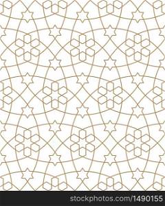 Seamless geometric ornament.Brown color lines.Great design for fabric,textile,cover,wrapping paper,background.Average thickness lines.. Seamless geometric ornament in brown color.Average thickness lines.