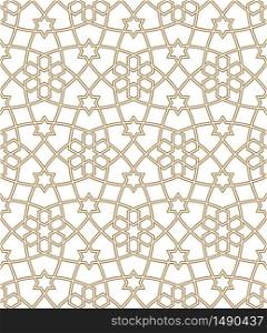 Seamless geometric ornament.Brown color lines.Great design for fabric,textile,cover,wrapping paper,background.Doubled average lines.. Seamless geometric ornament in brown color.Doubled average lines.