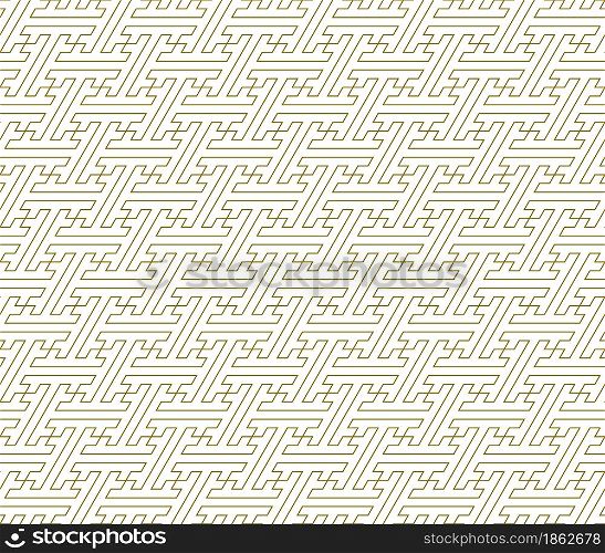 Seamless geometric ornament .Brown color lines.Traditional japanese pattern Sayagata.Thin lines.. Seamless geometric ornament . Golden color .Thin lines.