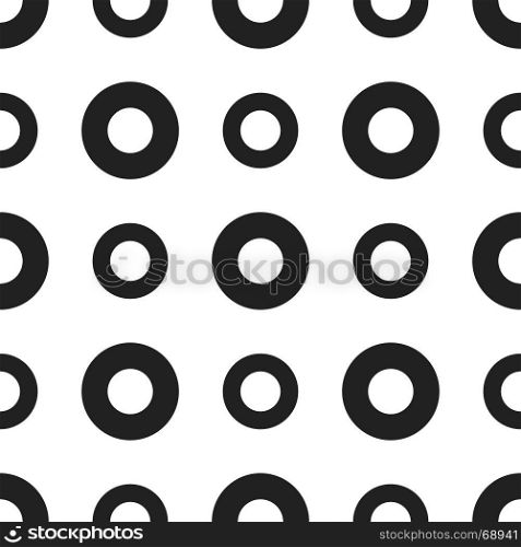 Seamless geometric patter with black circles. Seamless geometric patter with black circles on white background. 80s-90s retro design. Vector illustration.