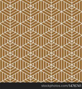 Seamless geometric pattern based on Japanese ornament Kumiko.Gold background color.White pattern layer.MEDIUM thickness lines.. Seamless geometric pattern based on Japanese ornament Kumiko