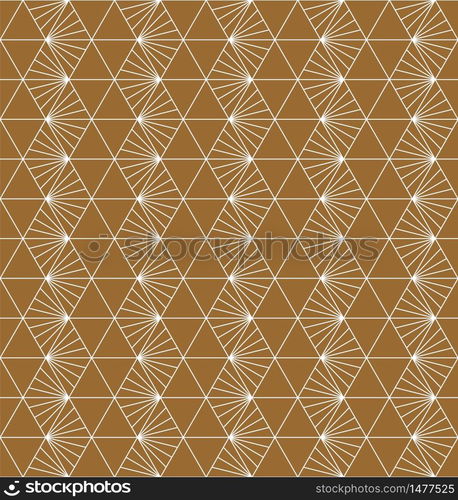 Seamless geometric pattern based on Japanese ornament Kumiko.Gold background color.White pattern layer.. Seamless geometric pattern based on Japanese ornament Kumiko