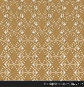 Seamless geometric pattern based on Japanese ornament Kumiko.Gold background color.White pattern layer.. Seamless geometric pattern based on Japanese ornament Kumiko