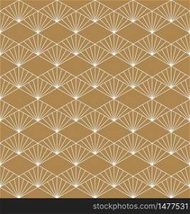Seamless geometric pattern based on Japanese ornament Kumiko.Gold background color.White pattern layer.. Seamless geometric pattern based on Japanese ornament Kumiko