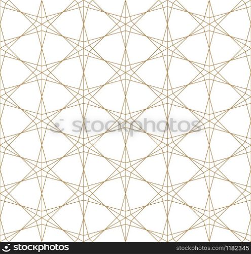 Seamless geometric pattern based on japanese ornament kumiko .Gold lines.For design template,textile,fabric,wrapping paper,laser cutting and engraving.Fine lines.. Seamless geometric pattern based on japanese ornament kumiko.