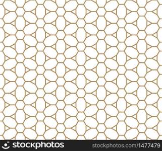 Seamless geometric pattern based on Japanese ornament Kumiko.Golden color.. Seamless pattern based on Japanese ornament Kumiko