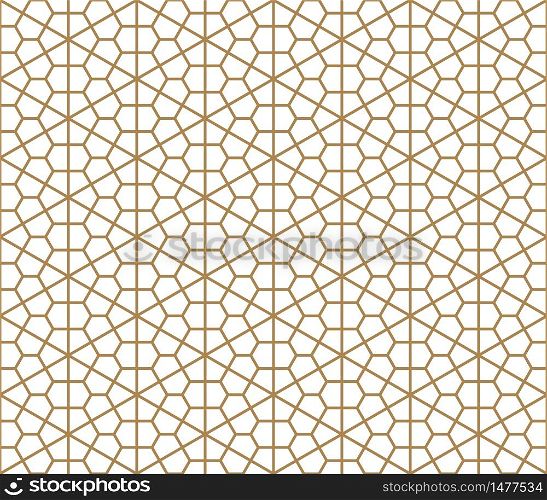 Seamless geometric pattern based on Japanese ornament Kumiko.Golden color.Thin lines.. Seamless pattern based on Japanese ornament Kumiko