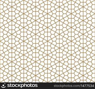Seamless geometric pattern based on Japanese ornament Kumiko.Golden color.Thin lines.. Seamless pattern based on Japanese ornament Kumiko