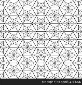 Seamless geometric pattern based on Japanese style Kumiko.Black and white silhouette.Fine and average lines.Hexagon lattice.. Seamless pattern geometric pattern .Black and white.