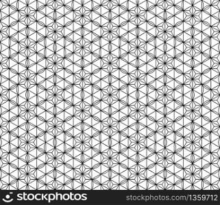Seamless geometric pattern based on Japanese style Kumiko.Black and white silhouette.Compound ornament.Average thickness lines.Hexagon grid.. Seamless pattern geometric pattern .Black and white.