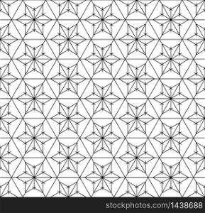Seamless geometric pattern based on Japanese style Kumiko.Black and white silhouette.Fine lines.Hexagon lattice.. Seamless pattern geometric pattern .Black and white.