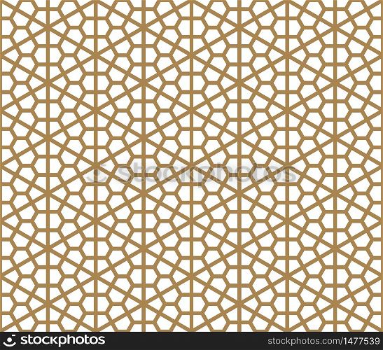 Seamless geometric pattern based on Japanese style ornament Kumiko.Golden color.Thick lines.. Seamless pattern based on Japanese ornament Kumiko