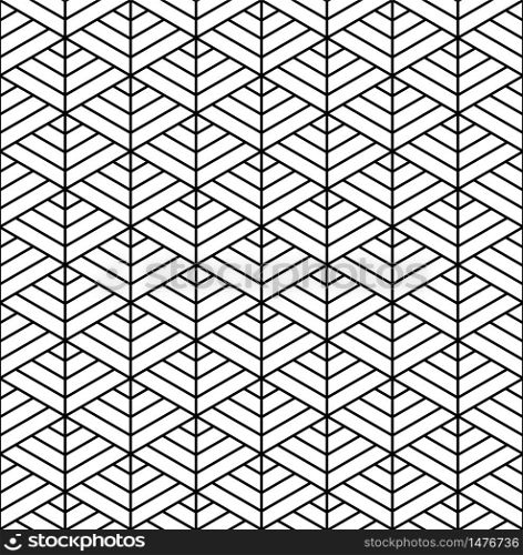 Seamless geometric pattern based on japanese woodwork Kumiko pattern in black and white silhouette with MEDIUM lines.. Seamless traditional Japanese ornament Kumiko.Black and white.