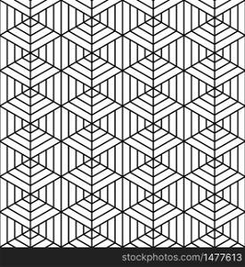 Seamless geometric pattern based on japanese woodwork Kumiko pattern in black and white silhouette with MEDIUM lines.. Seamless traditional Japanese ornament Kumiko.Black and white.