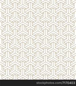 Seamless geometric pattern based on japanese woodwork ornament kumiko, great design for any purposes.Average thickness lines.Golden color lines.. Seamless geometric pattern based on japanese pattern kumiko.