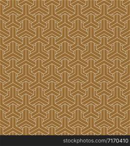 Seamless geometric pattern based on japanese woodwork ornament kumiko, great design for any purposes.Average thickness lines.Golden color background.. Seamless geometric pattern based on japanese pattern kumiko.