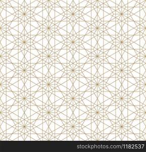 Seamless geometric pattern based on Japanese woodwork style Kumiko .Gold lines.For design template,textile,fabric,wrapping paper,laser cutting and engraving.Fine lines.. Seamless geometric pattern based on japanese ornament kumiko.