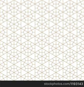 Seamless geometric pattern based on Japanese woodwork style Kumiko .Gold lines.For design template,textile,fabric,wrapping paper,laser cutting and engraving.Fine lines.. Seamless geometric pattern based on japanese ornament kumiko.