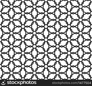 Seamless geometric pattern based on Kumiko ornament with partially smoothed corners .Black lines on white background.. Seamless geometric pattern based on Kumiko ornament .