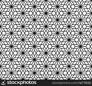 Seamless geometric pattern based on Kumiko ornament without lattice.Black lines and white background.. Seamless traditional Japanese Kumiko ornamen without lattice