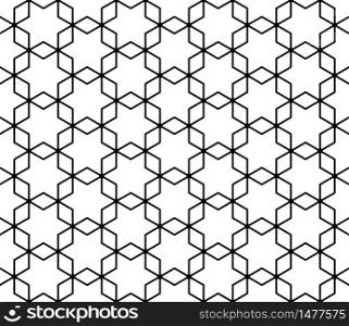 Seamless geometric pattern based on Kumiko ornament without lattice.ROUNDED corners.Black lines on white background.. Seamless geometric pattern based on Kumiko ornament without lattice.