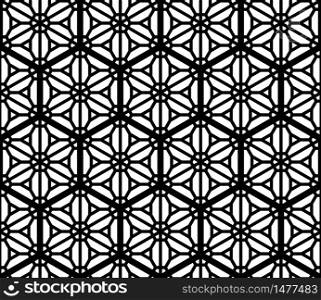 Seamless geometric pattern based on traditional Japanese Kumiko patterns .Grid of hexagons of large thickness.. Seamles geometric ornament based kumiko