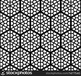 Seamless geometric pattern based on traditional Japanese Kumiko patterns .Grid of hexagons of large thickness.. Seamles geometric ornament based kumiko