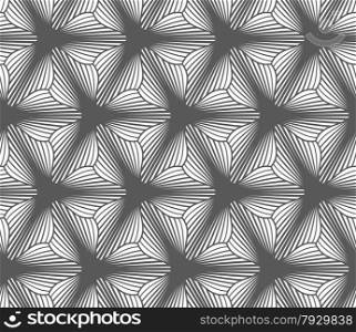 Seamless geometric pattern. Gray abstract geometrical design. Flat monochrome design.Monochrome gradually striped three pedal flowers.