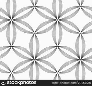 Seamless geometric pattern. Gray abstract geometrical design. Flat monochrome design.Monochrome slim gray striped six pedal flowers.