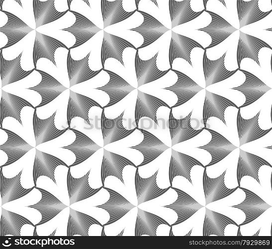 Seamless geometric pattern. Gray abstract geometrical design. Flat monochrome design.Monochrome striped pointy three pedal flowers.