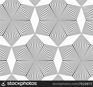 Seamless geometric pattern. Gray abstract geometrical design. Flat monochrome design.Monochrome gray striped six pedal rhombus flowers.