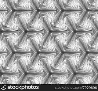 Seamless geometric pattern. Gray abstract geometrical design. Flat monochrome design.Monochrome hatched three pedal flowers small.