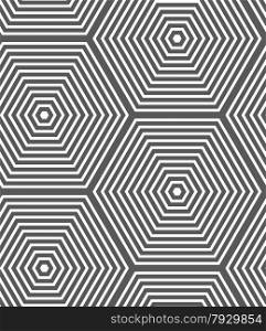 Seamless geometric pattern. Gray abstract geometrical design. Flat monochrome design.Monochrome striped hexagons.